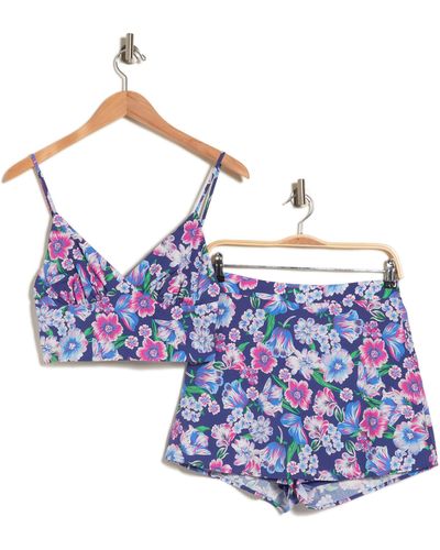 Lulus Vibrant Afternoons Floral Print Two-piece Set - Blue