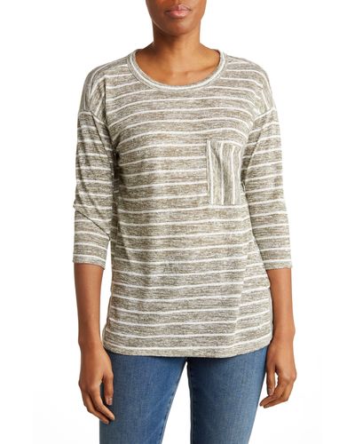 Caslon Stripe Three Quarter Sleeve Tunic T-shirt - Gray