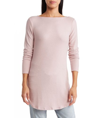 Go Couture Boatneck High/low Hem Tunic Top - Pink