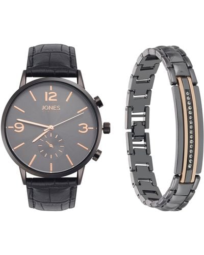 Jones New York Three-hand Quartz Bracelet Watch & Id Bracelet Set - Black