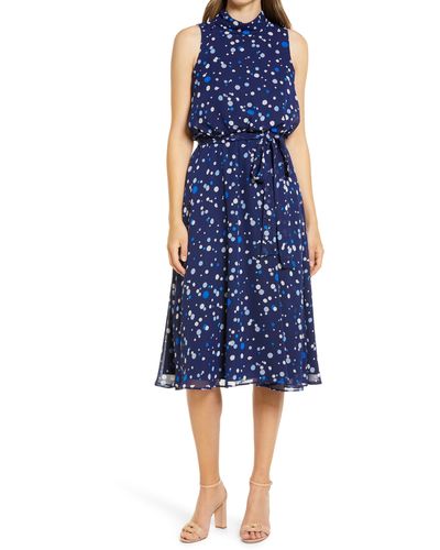 Harper Rose Sleeveless Tie Waist Midi Dress - Blue