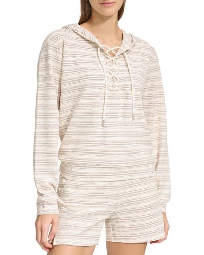 Andrew Marc Heritage Stripe Lace-up Pullover Hoodie - White