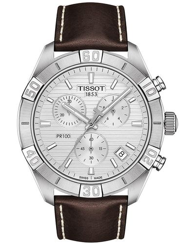 Tissot Pr 100 Chronograph Leather Strap Watch - Gray