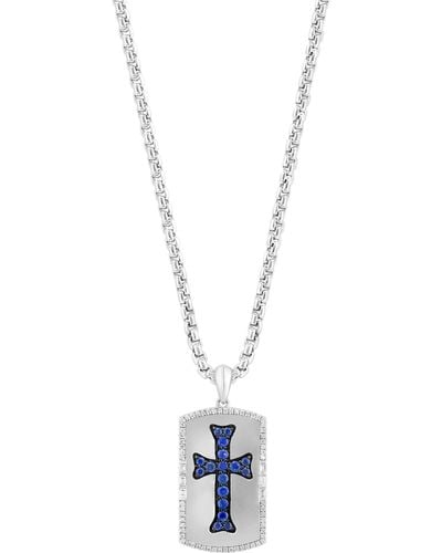 Effy Sapphire & Diamond Cross Dog Tag Pendant Necklace - Blue