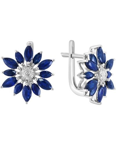Effy 14k White Gold Diamond & Sapphire Flower Stud Earrings - Blue