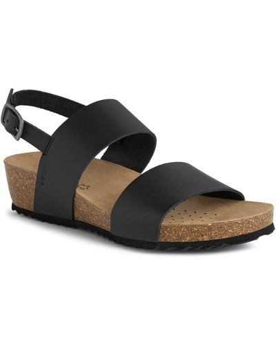 Geox Hellae Leather Footbed Sandal - Black