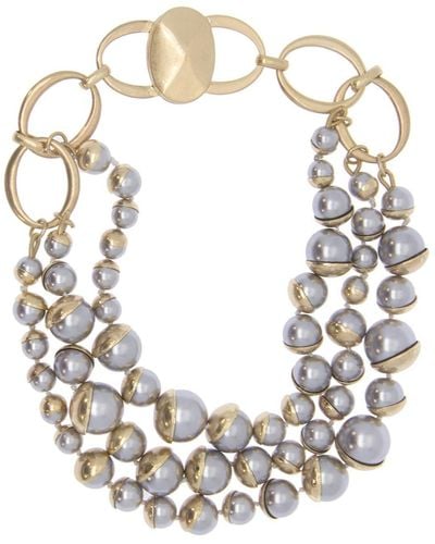 Saachi Half Moon Gold Plated Layered Necklace - Gray