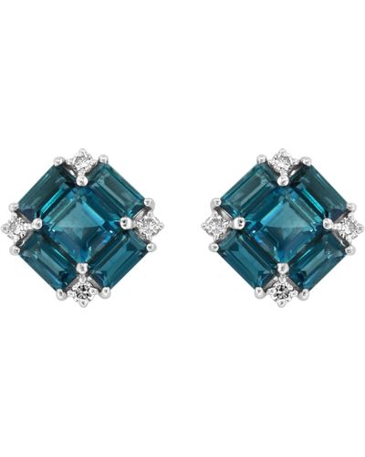Effy 14k White Gold Diamond & London Blue Topaz Stud Earrings