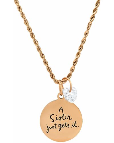 HMY Jewelry Swarovski Crystal Charm Sister Stamped Pendant Necklace - Metallic