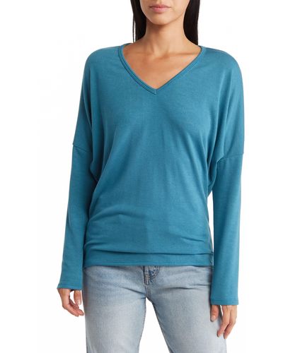 Go Couture V-neck Dolman Sleeve Sweater - Blue
