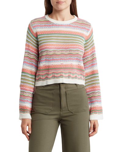 Lush Stripe Pointelle Crop Sweater - Red