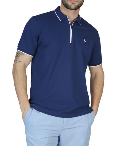 Tailorbyrd Micro Tipped Piqué Zip Polo - Blue
