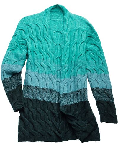 Saachi Coloblock Cable Knit Cardigan - Green