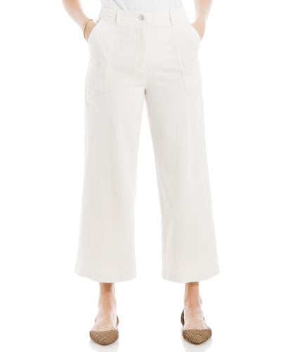 Max Studio Wide Leg Crop Cotton Piqué Pants - White