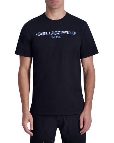 Karl Lagerfeld Camo Logo Cotton Graphic T-shirt - Black