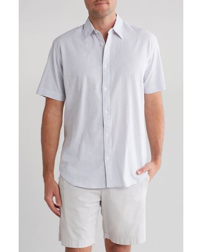 COASTAORO Niko Stripe Cotton Short Sleeve Button-up Shirt - White