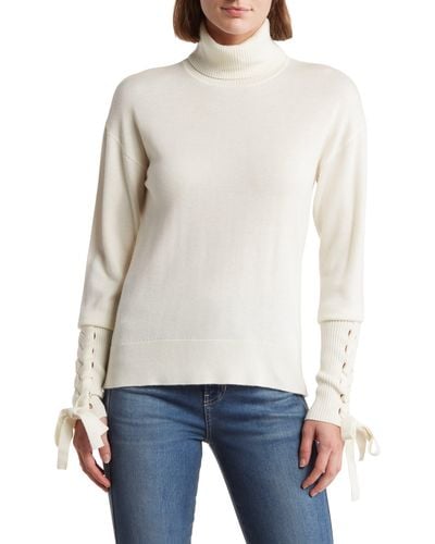 Ramy Brook Walt Turtle Neck Long Lace-up Sleeve Top - White