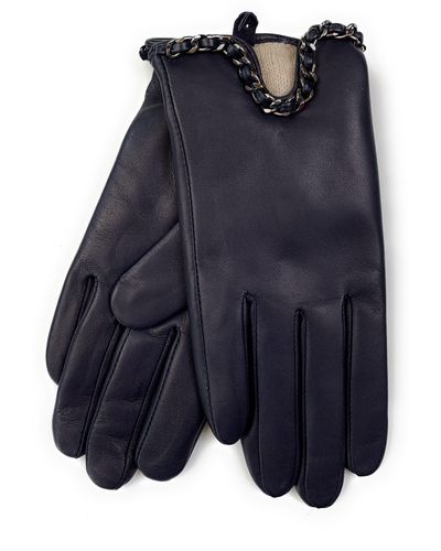 Bruno Magli Chain Link Leather Gloves - Blue