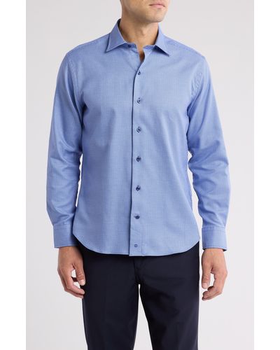 David Donahue Dobby Cotton Button-up Shirt - Blue