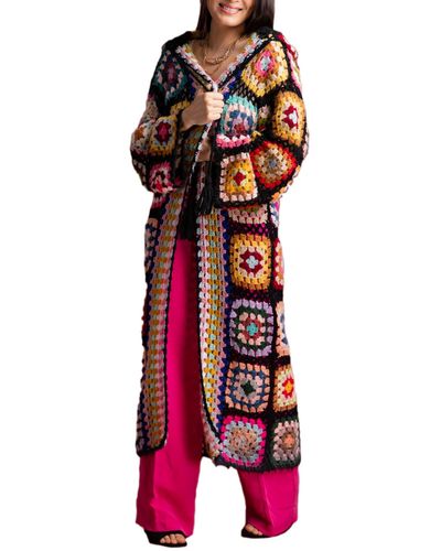 Saachi Hooded Square Crochet Ruana - Black