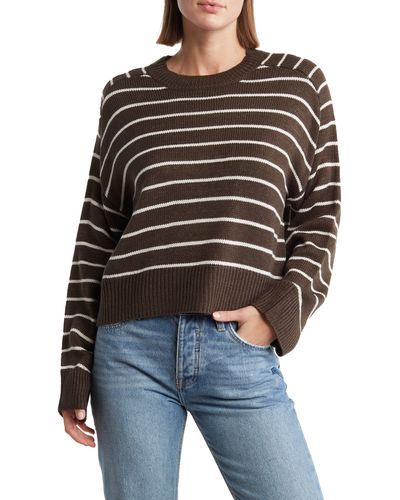 Tahari Saddle Stripe Long Sleeve Sweater - Black