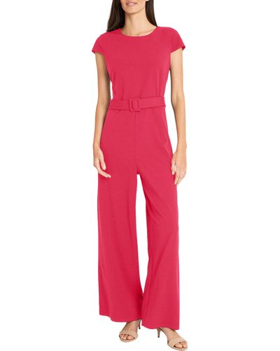 Maggy London Cap Sleeve Belted Jumpsuit - Red