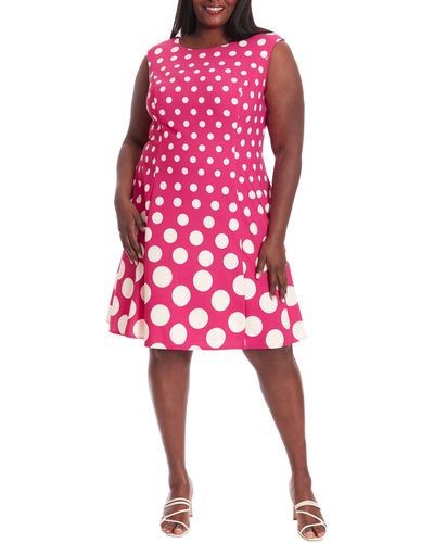 London Times Polka Dot Fit & Flare Dress - Red