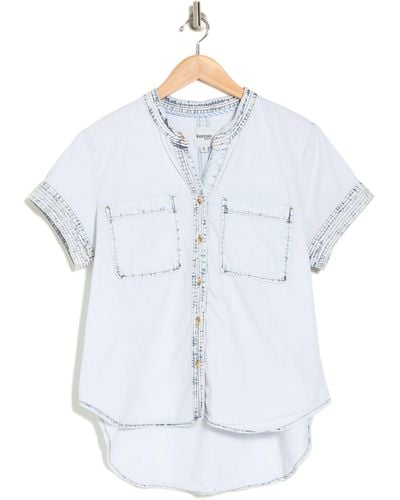 Kensie Short Sleeve Cotton Button-up Shirt - Blue