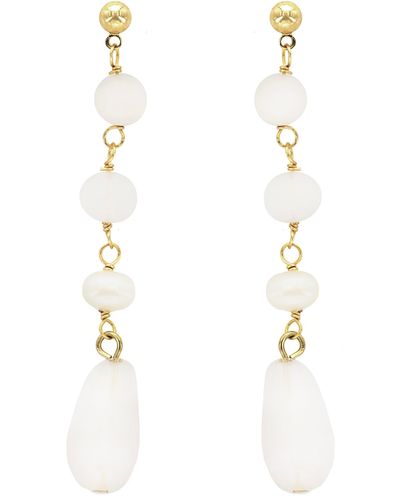 Panacea Cultured Freshwater Pearl Linear Earrings - White