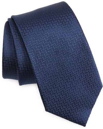 Duchamp Texture Solid Silk Tie - Blue