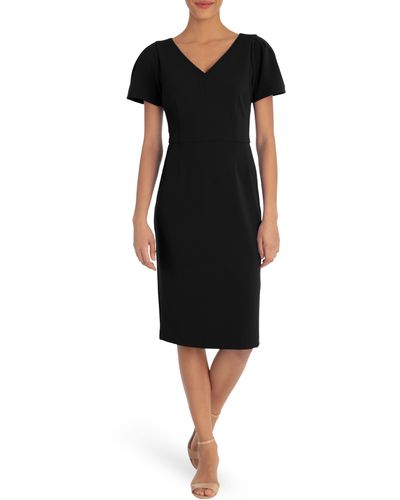 Maggy London Short Sleeve Crepe Midi Dress - Black