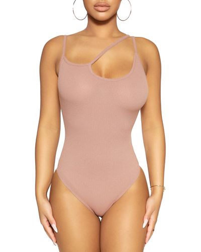 Naked Wardrobe Asymmetrical Strap Bodysuit - Pink