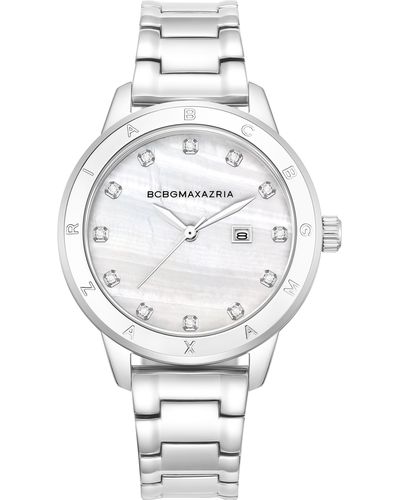 BCBGMAXAZRIA 3-hand Quartz Crystal Embellished Bracelet Watch - Gray