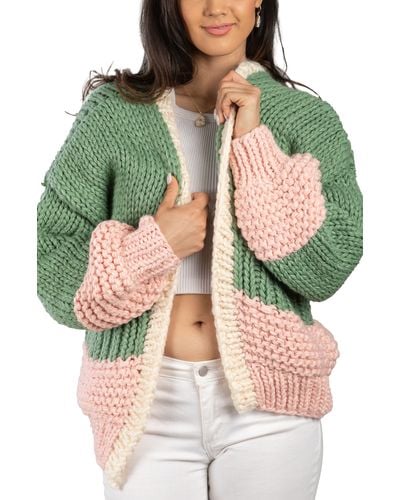 Saachi Two-tone Knit Oversize Cardigan - Green
