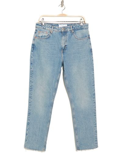 TOPSHOP Cropped Mid Rise With Raw Hems Straight Jean - Blue
