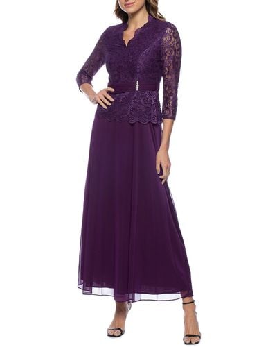 Marina Lace Bodice Chiffon Gown - Purple