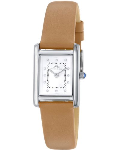 Porsamo Bleu Karolina Diamond Leather Strap Watch - White
