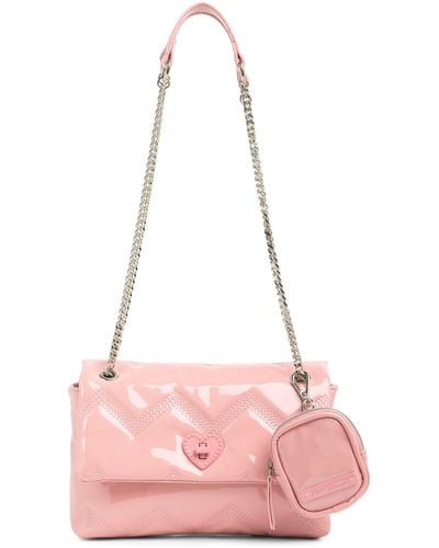 Betsey Johnson Twist Lock Heart Quilted Convertible Crossbody Bag - Pink
