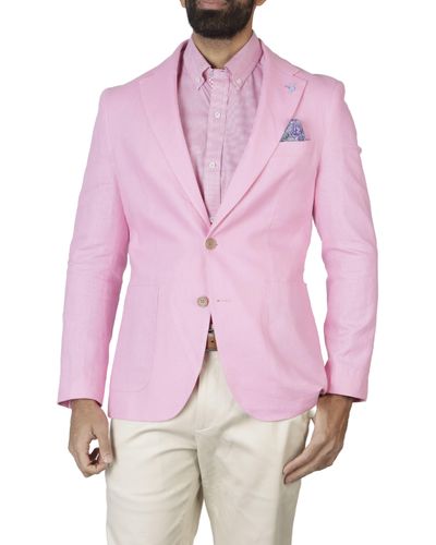 Tailorbyrd Solid Notch Lapel Linen Blend Sport Coat - Pink