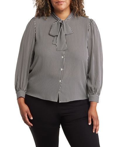 Tahari Tie Neck Button-up Shirt - Gray