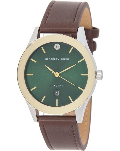 Geoffrey Beene Diamond Leather Strap Watch - Green