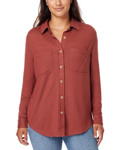 C&C California Marina Luxe Essential Knit Button-up Shirt - Red