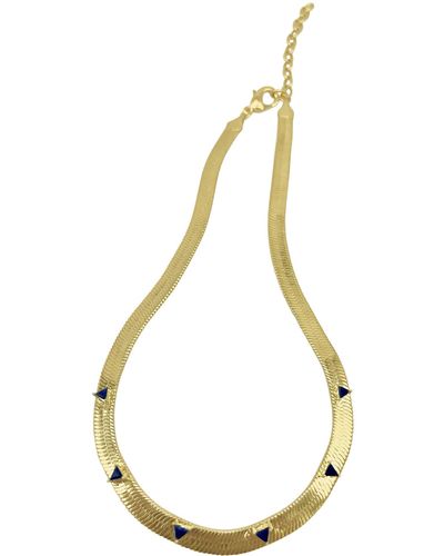 Adornia Fine Water Resistant 14k Gold Plated Sapphire Herringbone Chain Necklace - Metallic