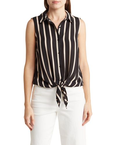 Adrianna Papell Sleeveless Tie Button-up Blouse - Black
