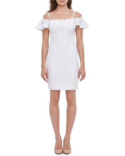 Kensie Off-the-shoulder Scuba Crepe Dress - White