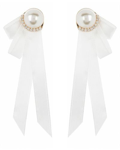 Tasha Imitation Pearl With Crystal And Ribbon Stud Earrings - White