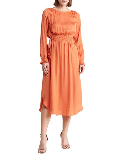 Tahari Boat Neck Long Sleeve Dress - Orange