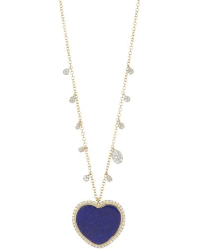 Meira T Diamond Drops & Lapis Lazuli Heart Pendant Necklace - Blue