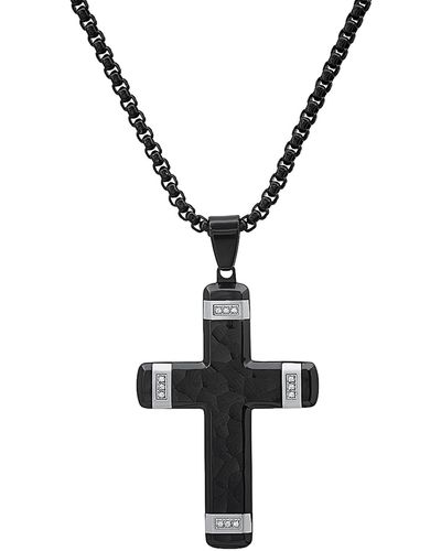 HMY Jewelry Two-tone Cross Pendant Necklace - Black