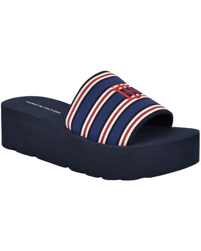 Tommy Hilfiger Stripe Platform Slide Sandal - Blue